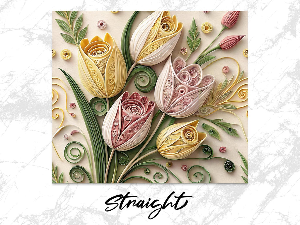 Paper Quilled Tulip Tumbler Wrap: Floral PNG Design (Digital Download)