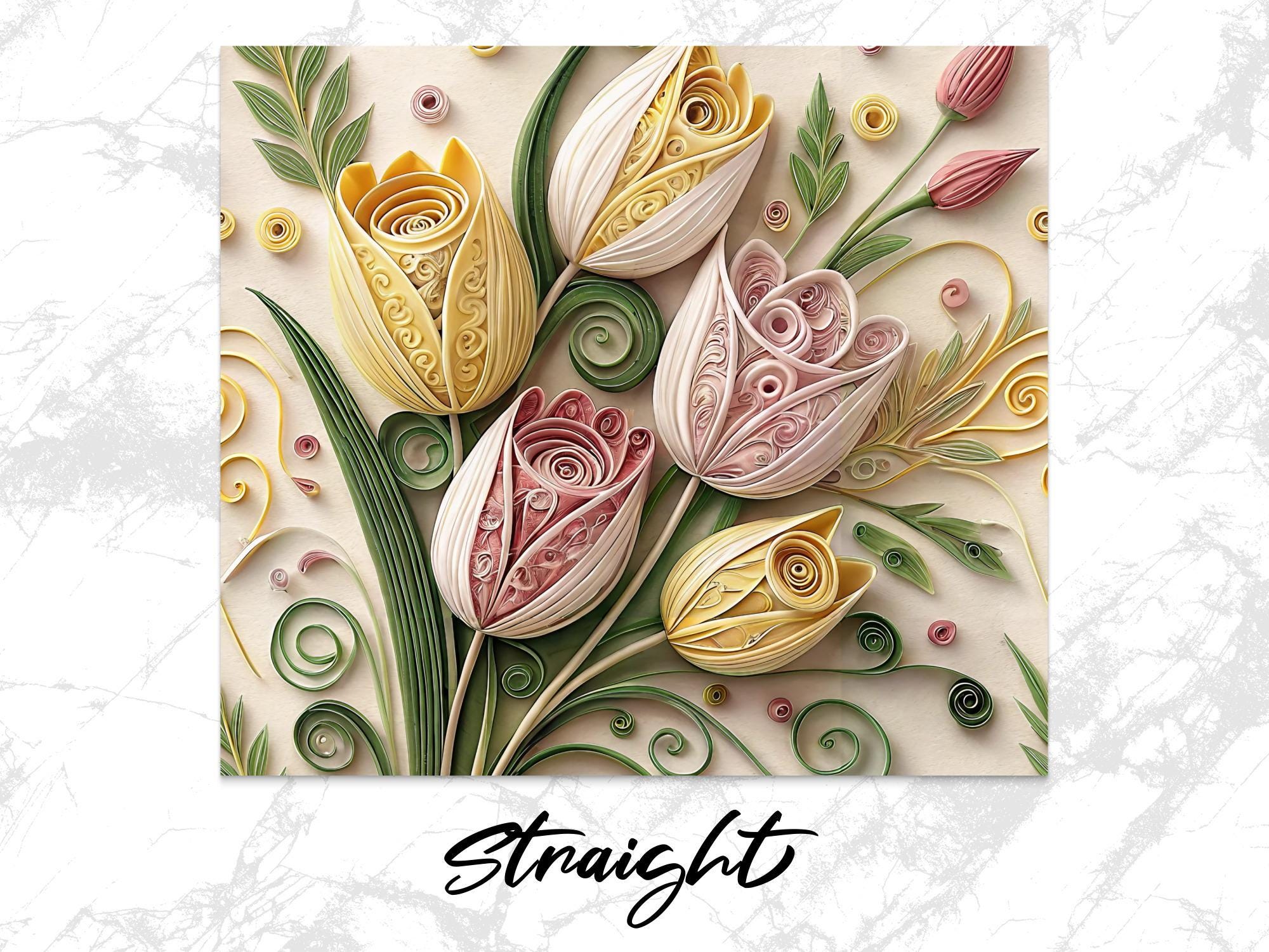 Paper Quilled Tulip Tumbler Wrap: Floral PNG Design (Digital Download)