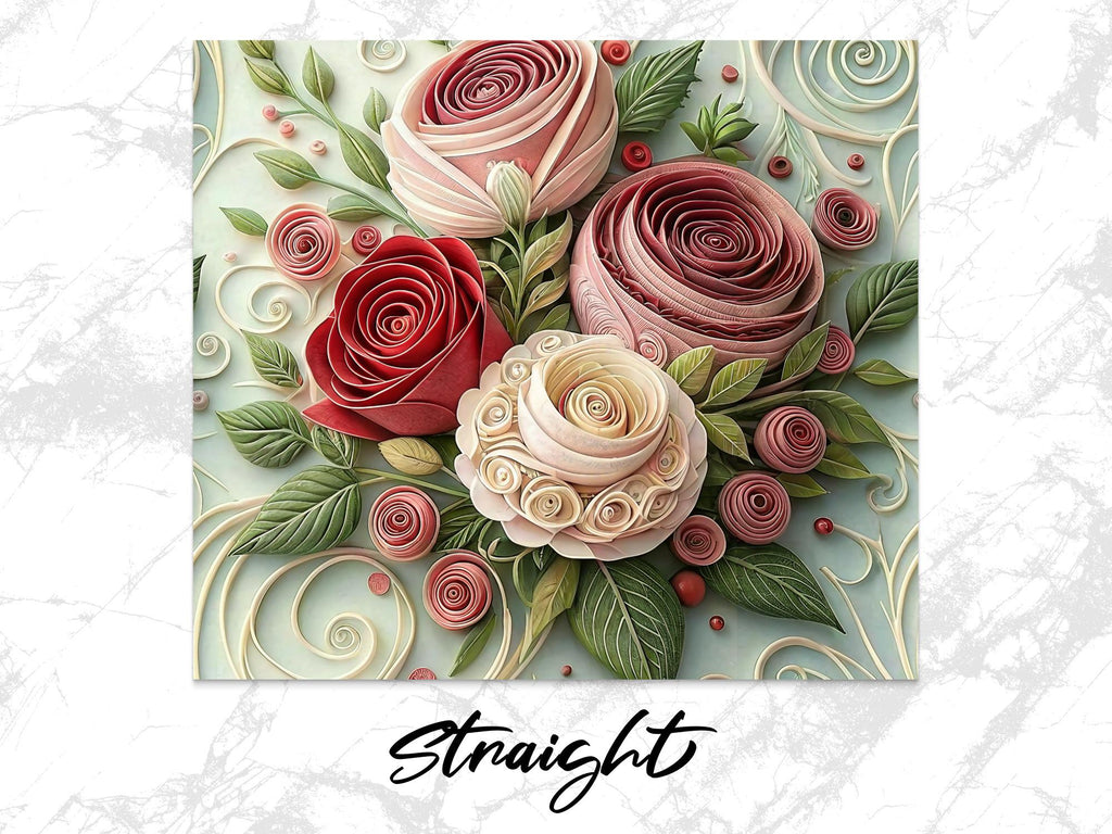 Rose Tumbler Wrap: Paper Quilling Floral Design (Digital Download PNG, 20oz Skinny Tumbler Sublimation)