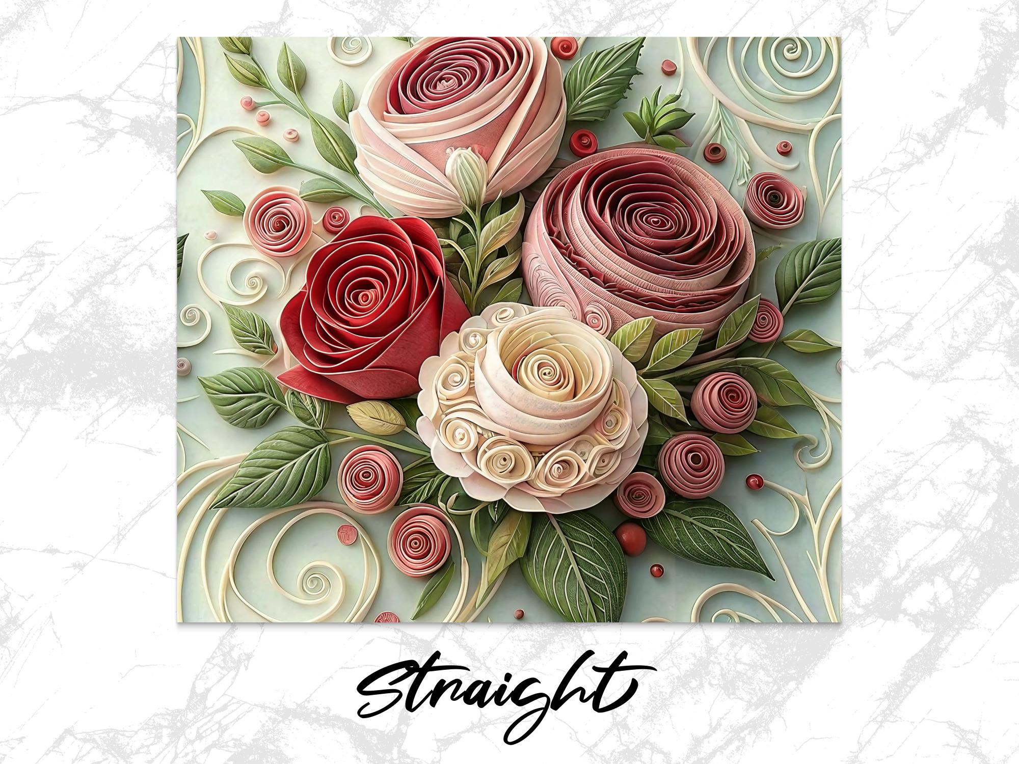 Rose Tumbler Wrap: Paper Quilling Floral Design (Digital Download PNG, 20oz Skinny Tumbler Sublimation)