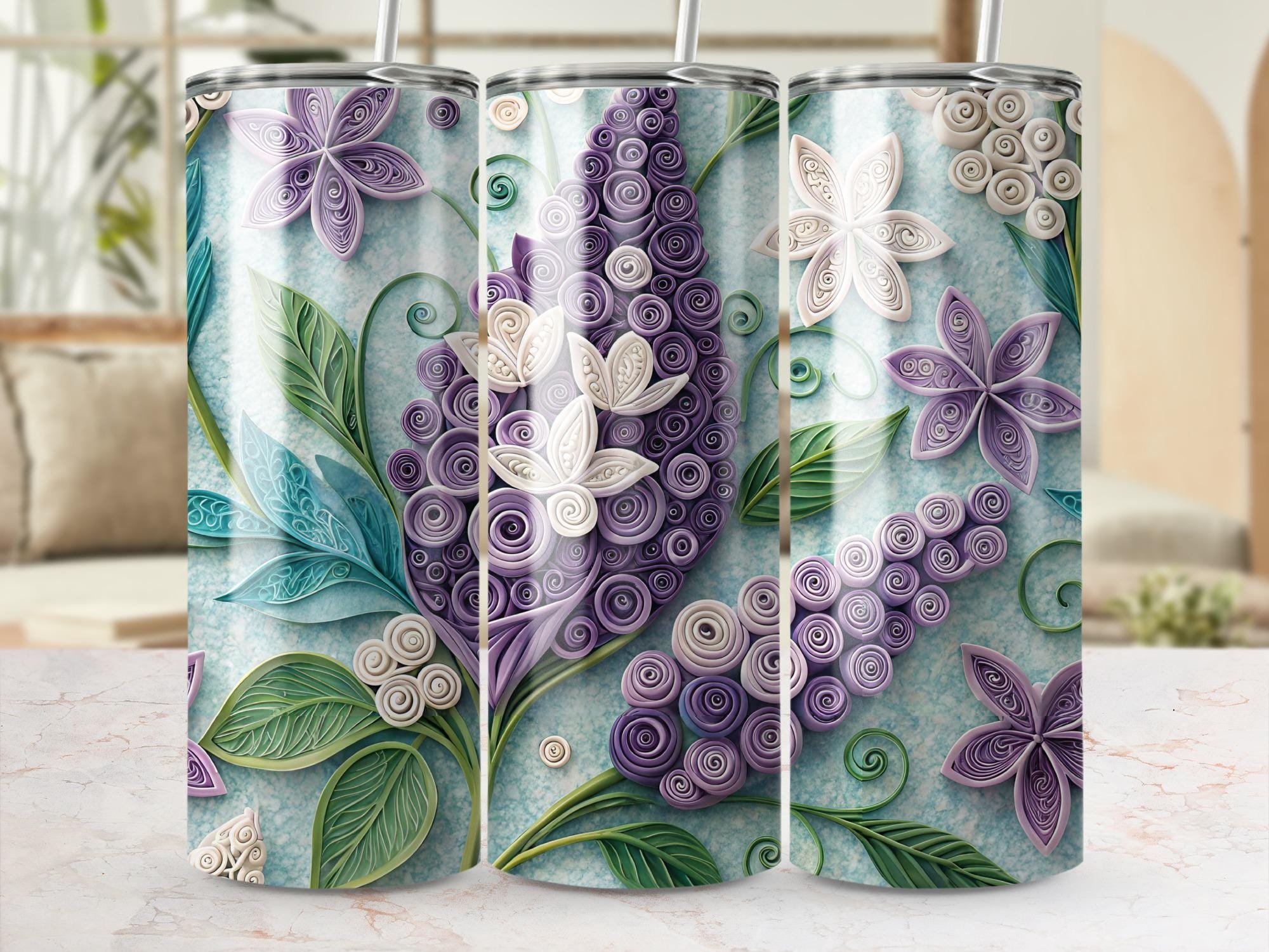 Quilled Lilac Tumbler Wrap: Spring Floral PNG Design (Digital Download 20oz Skinny Tumbler)