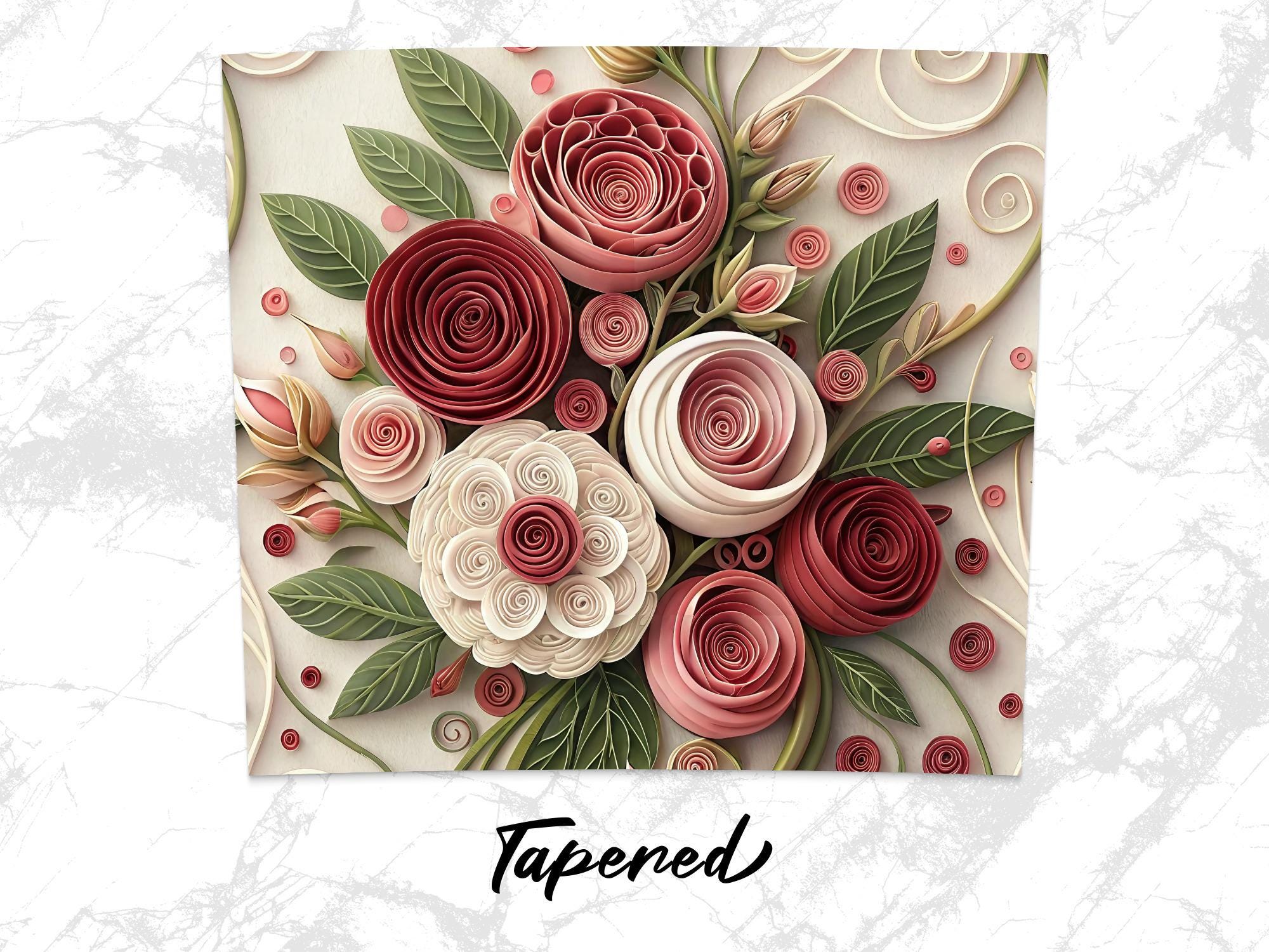 Quilling Rose Tumbler Wrap: Floral Sublimation Design (PNG Digital Download)