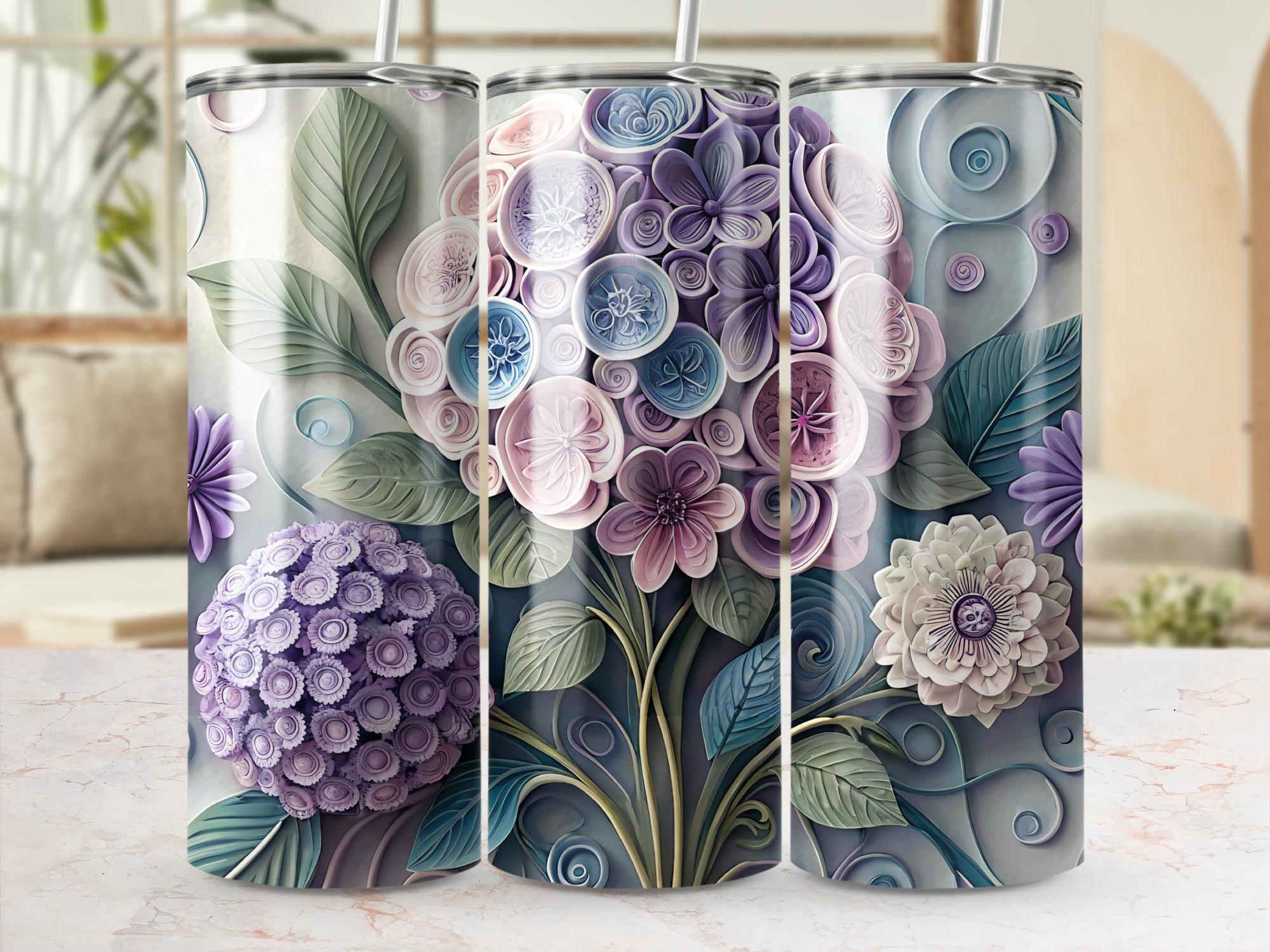 Hydrangea Floral Tumbler Wrap: 20oz Skinny Tumbler Sublimation Design (Digital Download)