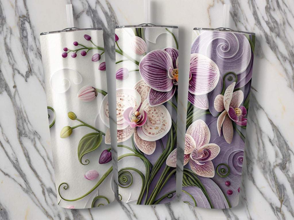 Orchid Tumbler Wrap: Purple Floral 20oz Skinny Tumbler PNG (Digital Download