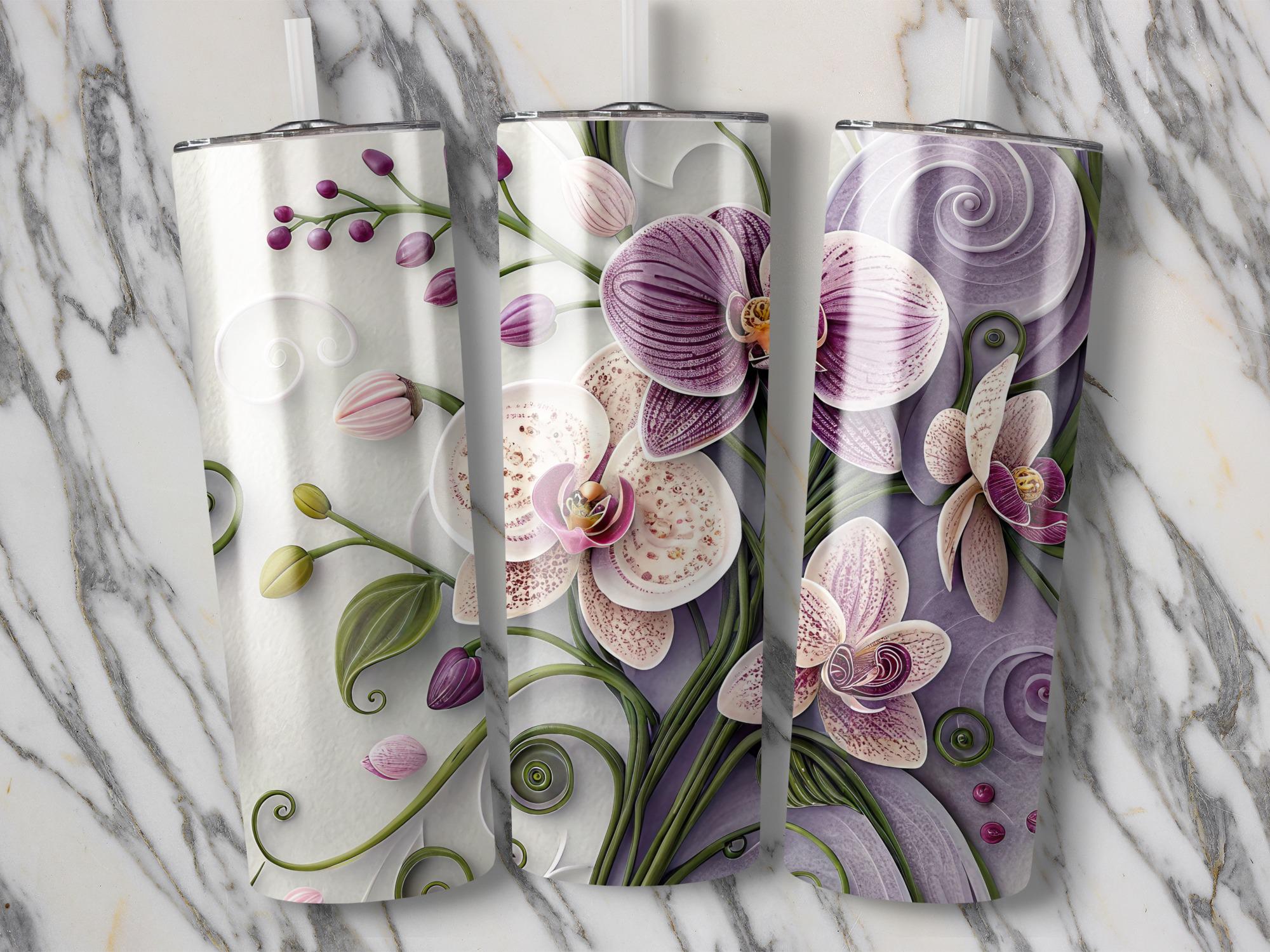 Orchid Tumbler Wrap: Purple Floral 20oz Skinny Tumbler PNG (Digital Download