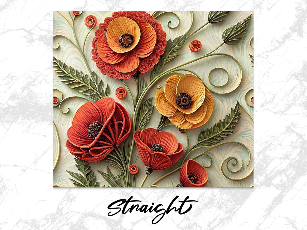 Poppy Tumbler Wrap: Paper Quilled Flower Sublimation Design (PNG Digital Download)