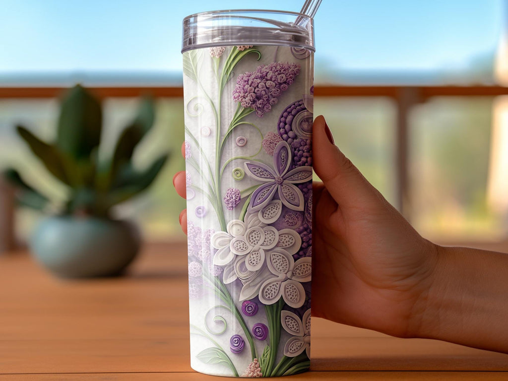 Lilac Floral Tumbler Wrap: Purple Paper Quilling PNG (Digital Download)