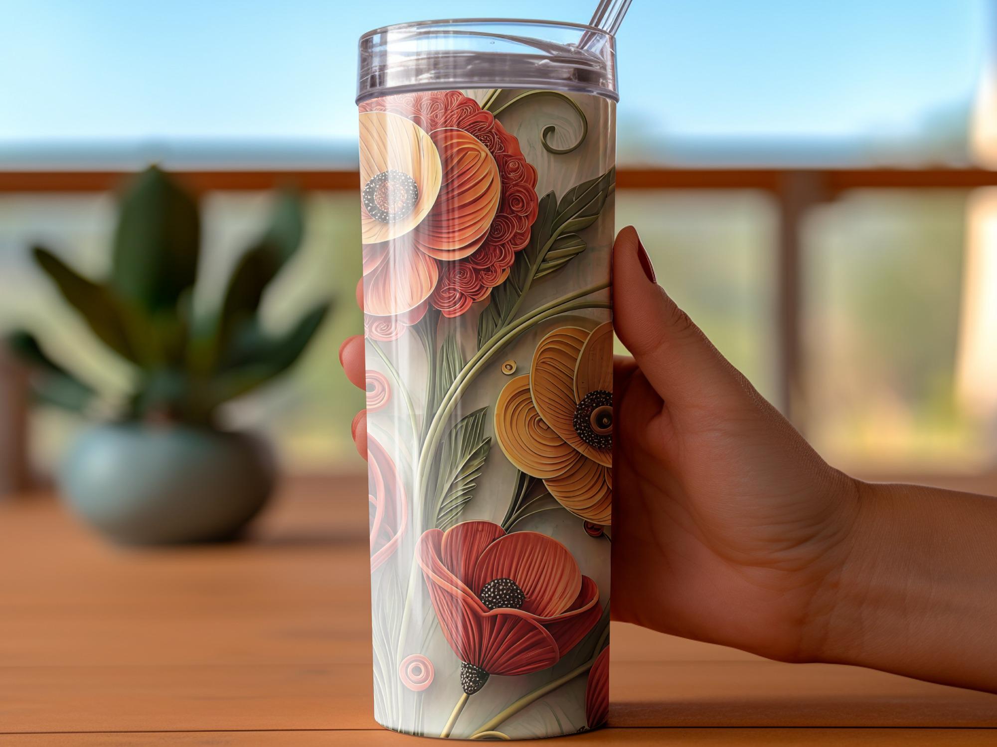 Poppy Tumbler Wrap: Paper Quilled Flower Sublimation Design (PNG Digital Download)