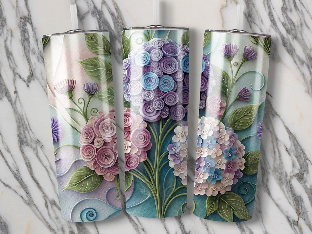 Hydrangea Tumbler Wrap: Paper Quilling Flower Design (PNG Digital Download)