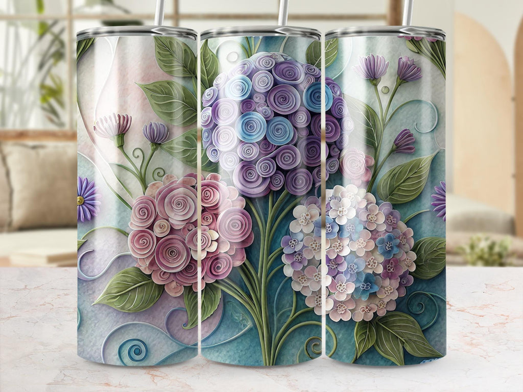 Hydrangea Tumbler Wrap: Paper Quilling Flower Design (PNG Digital Download)