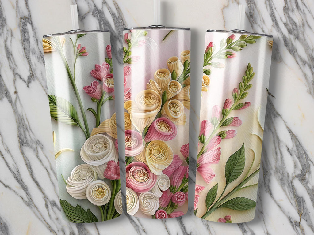 Floral Paper Quilling Tumbler Wrap: Rose & Snapdragon Design (PNG Digital Download)