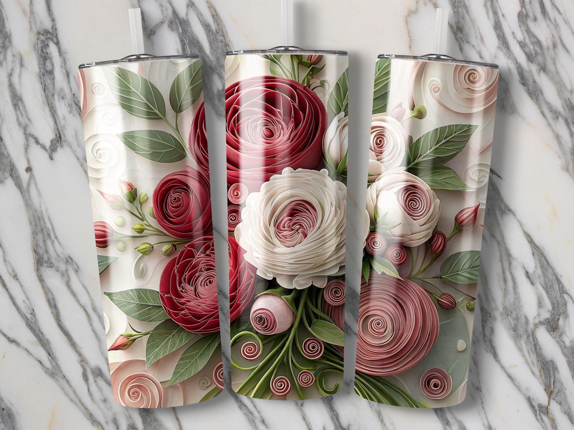 Rose Tumbler Wrap: Floral Sublimation Design (20oz Skinny Tumbler PNG Digital Download)