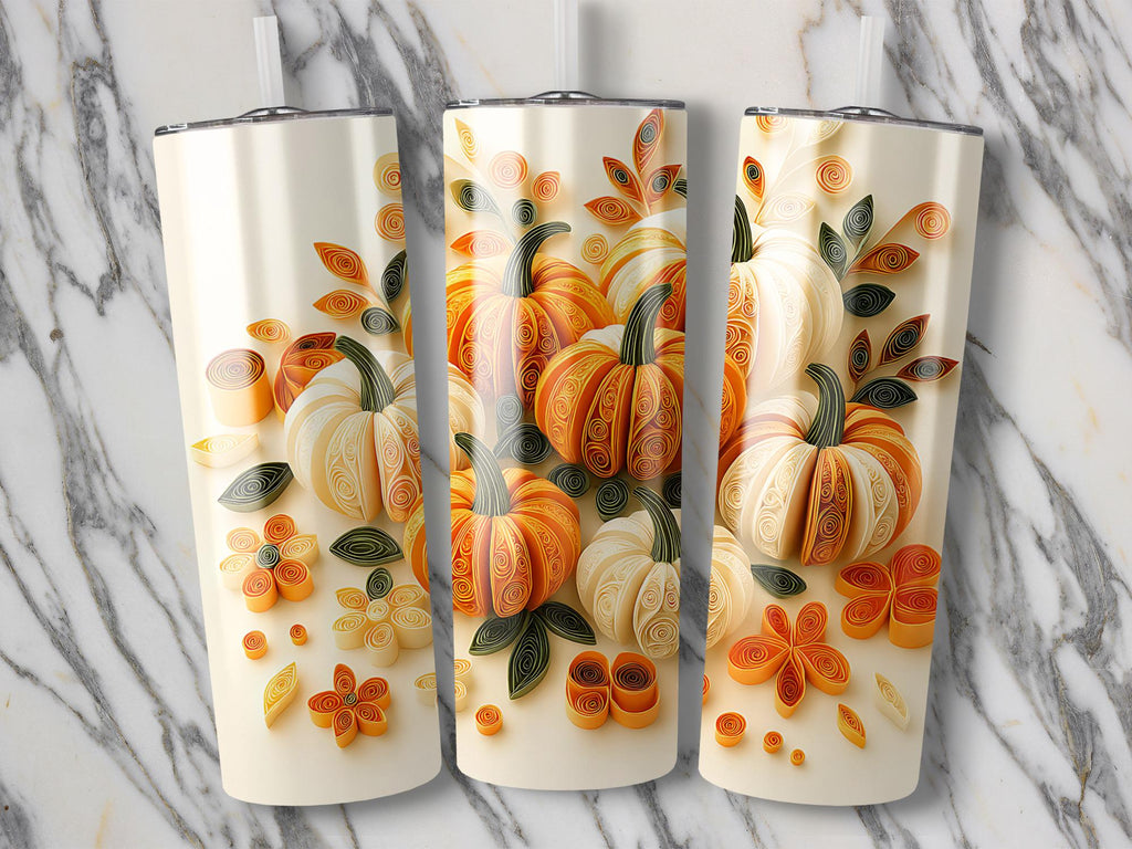 Quilled Pumpkin Tumbler Wrap: Autumn Sublimation Design (Digital Download)
