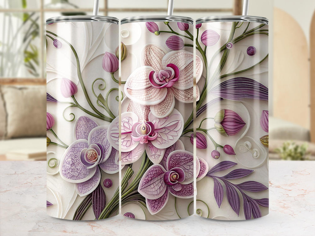 Purple Orchid Tumbler Wrap: Floral Sublimation Design (Digital Download, 20oz Tumbler PNGs)