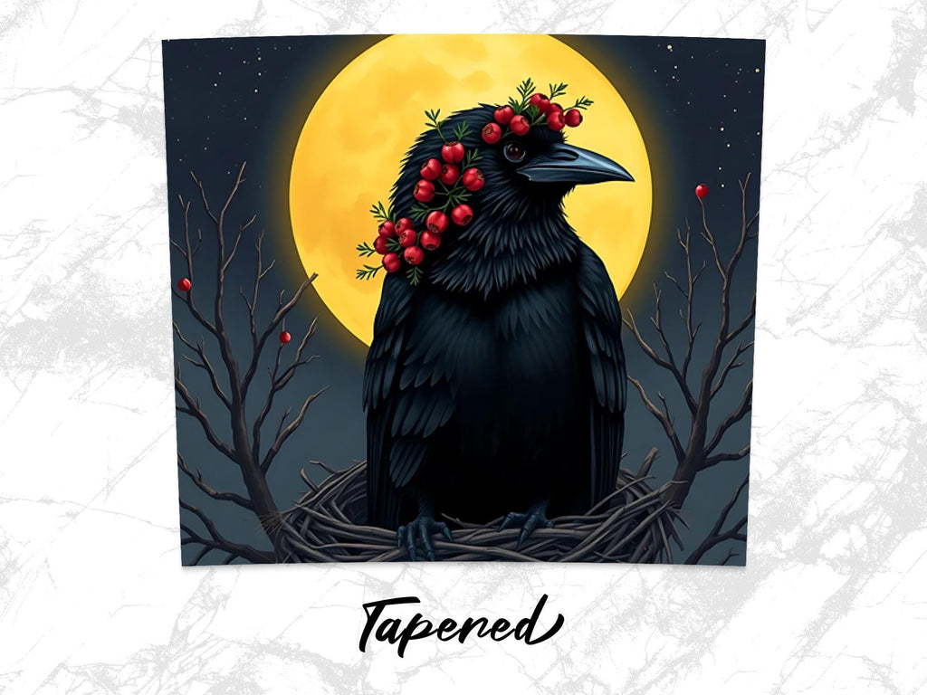 Raven Tumbler Wrap: Crow, Full Moon, Berry Wreath (Digital Download, 20oz Tumbler PNG Files)