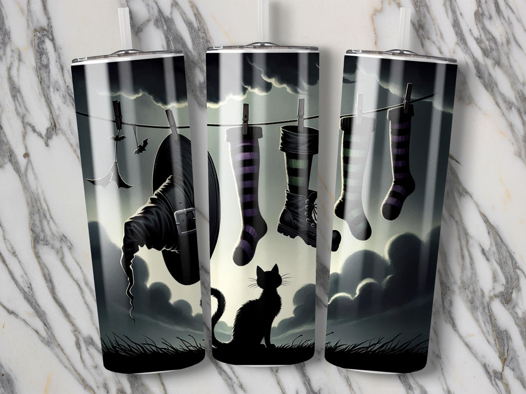 Spooky Halloween Tumbler Wrap: Witch Hat, Black Cat (Digital Download 20oz Skinny PNG File)