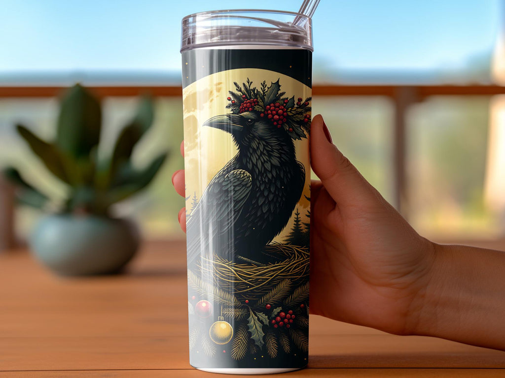 Winter Raven Tumbler Wrap: Christmas Crow PNG Sublimation Design (Digital Download)