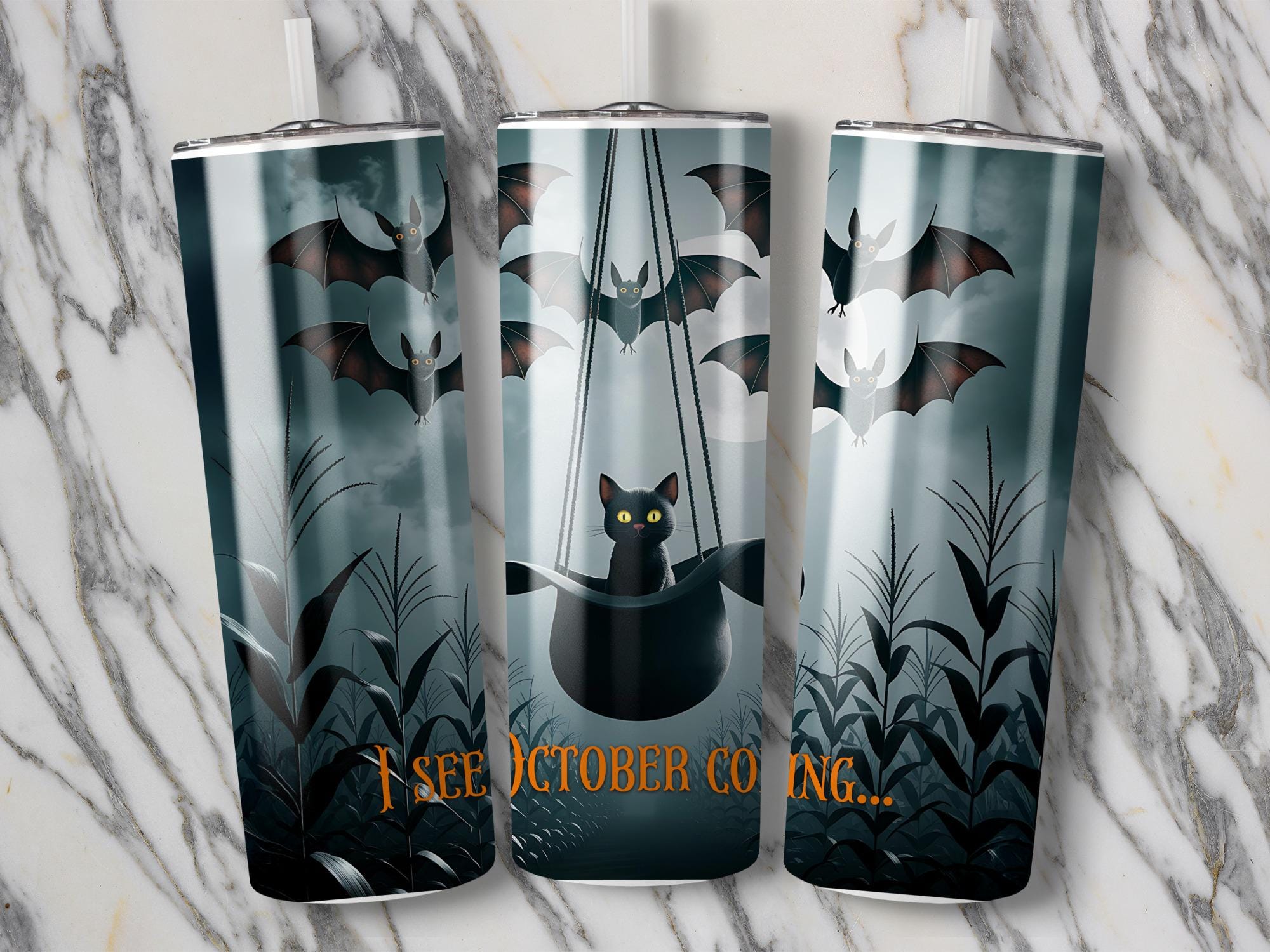 Black Cat Halloween Tumbler Wrap: Spooky 20oz Skinny Tumbler Design (Digital Download)