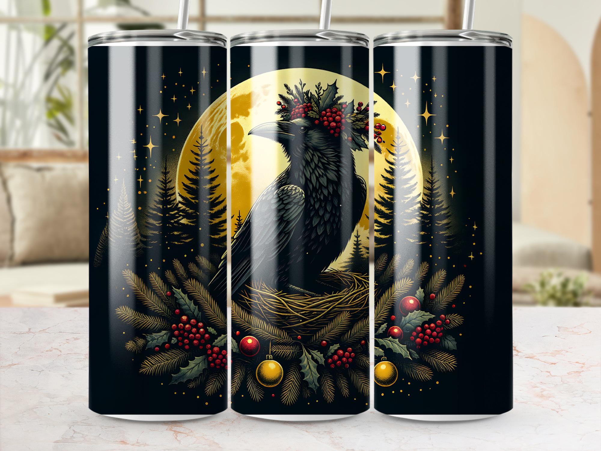 Winter Raven Tumbler Wrap: Christmas Crow PNG Sublimation Design (Digital Download)