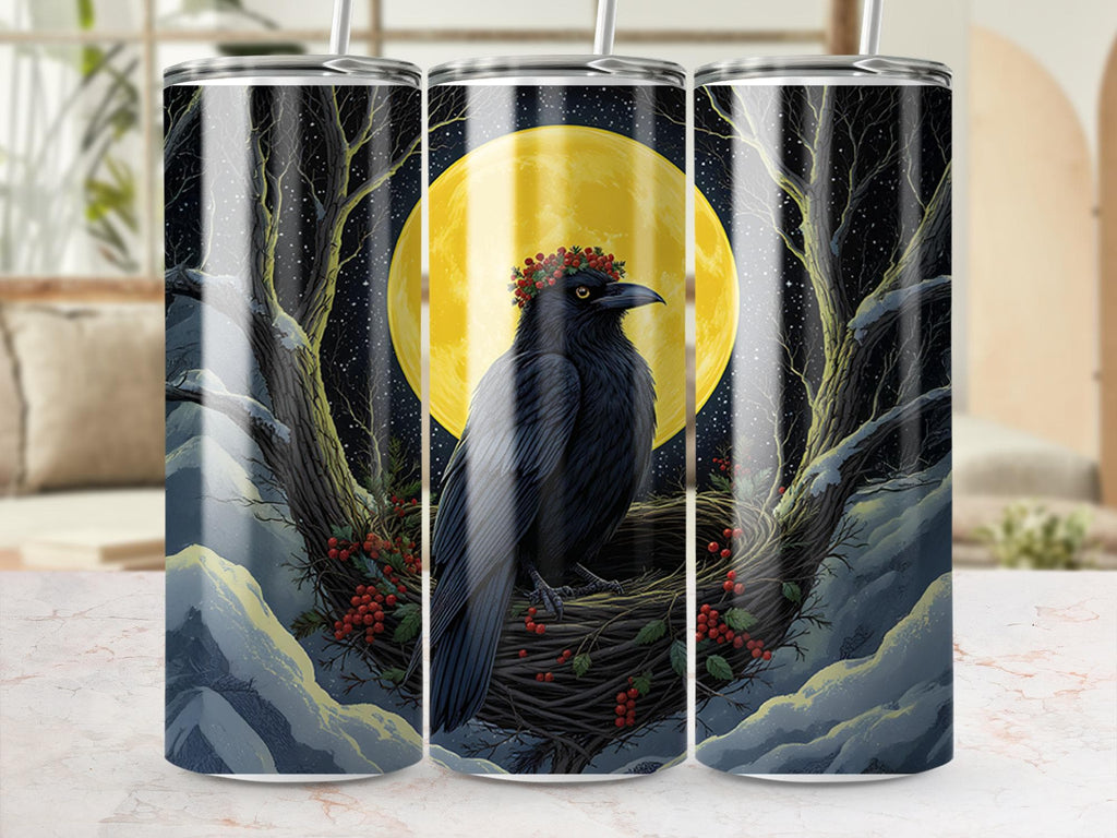 Raven Full Moon Tumbler Wrap: Winter Crow Sublimation (Digital Download)