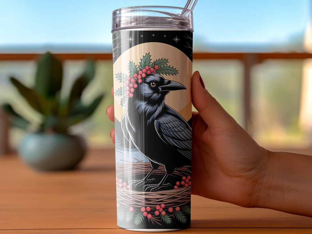 Raven Tumbler Wrap: Winter Forest Crow PNG (Digital Download)
