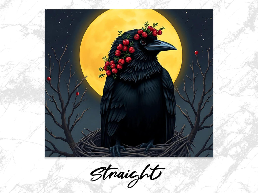 Raven Tumbler Wrap: Crow, Full Moon, Berry Wreath (Digital Download, 20oz Tumbler PNG Files)