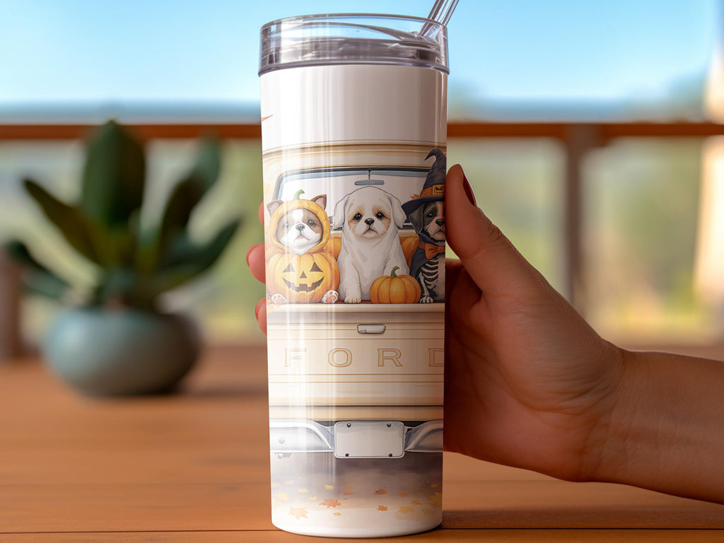 Halloween Dogs in Truck Tumbler Wrap: 20oz Skinny Tumbler PNG (Digital Download)