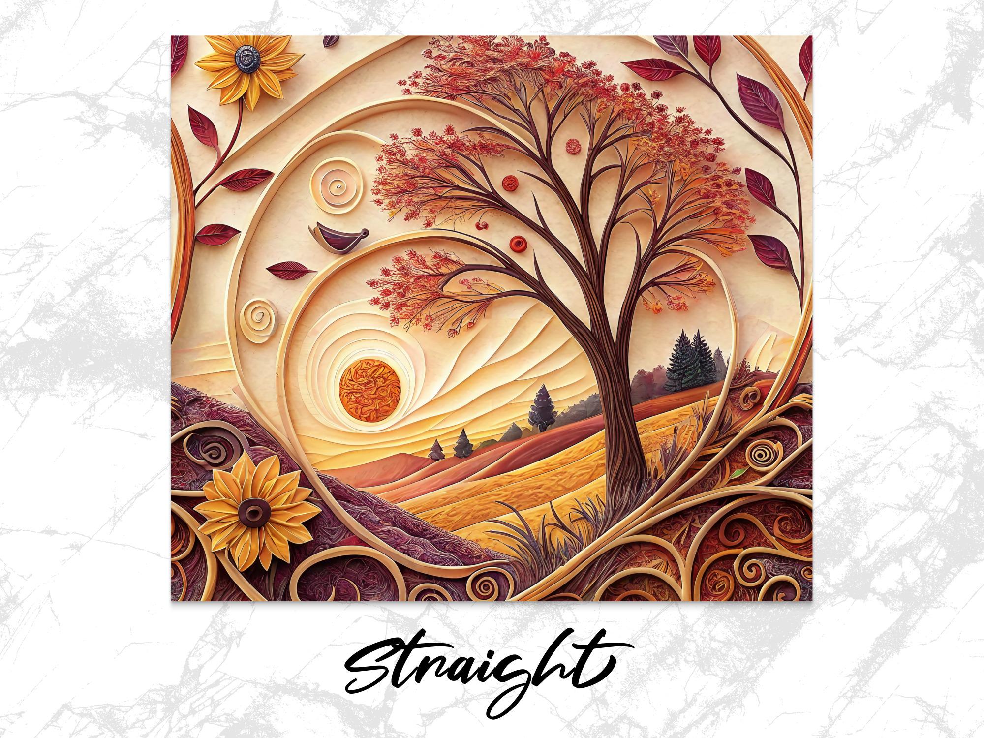 Autumn Tree Tumbler Wrap: Sunflower Sunset Landscape (PNG Digital Download for 20oz Tumbler)