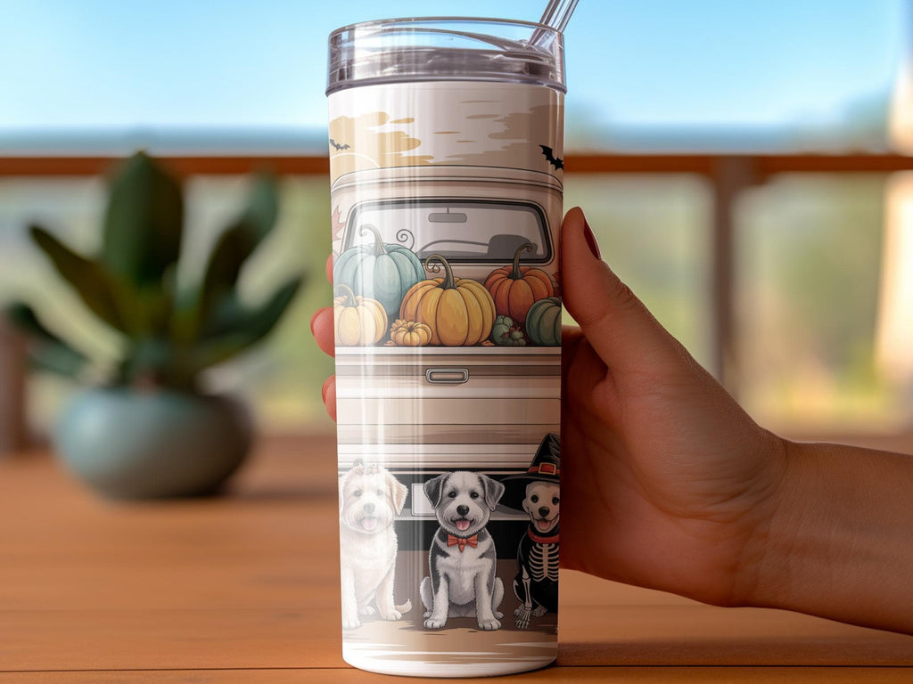 Halloween Dogs Truck Tumbler Wrap: Fall Pumpkins Sublimation Design (Digital Download))