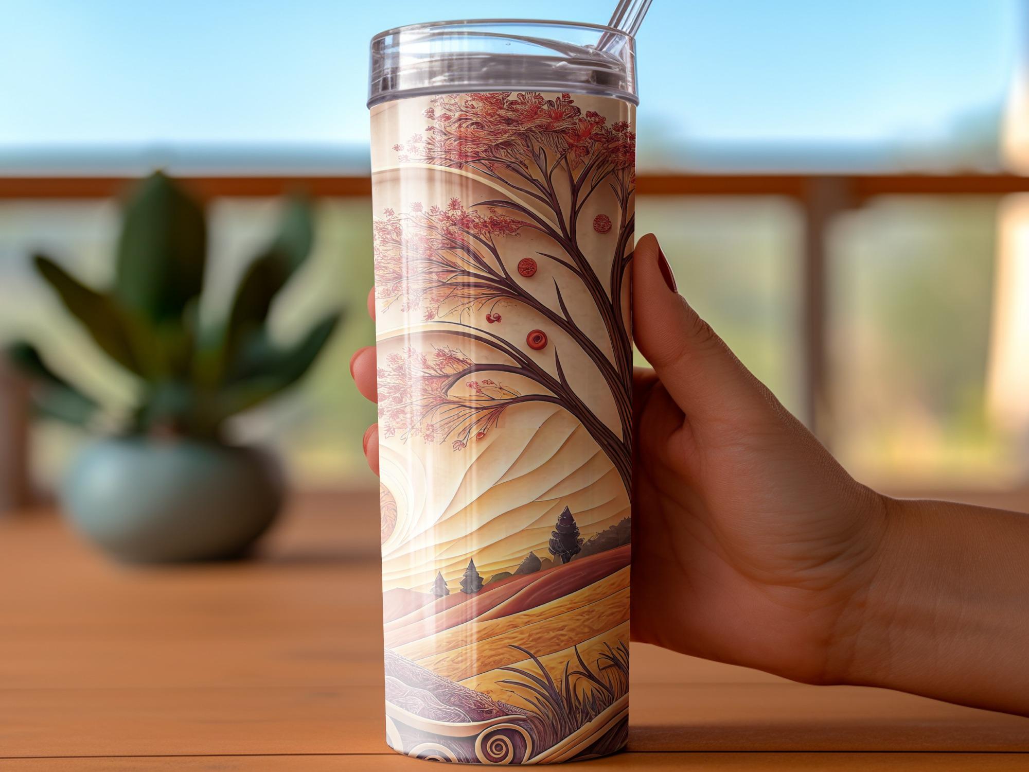 Autumn Tree Tumbler Wrap: Sunflower Sunset Landscape (PNG Digital Download for 20oz Tumbler)