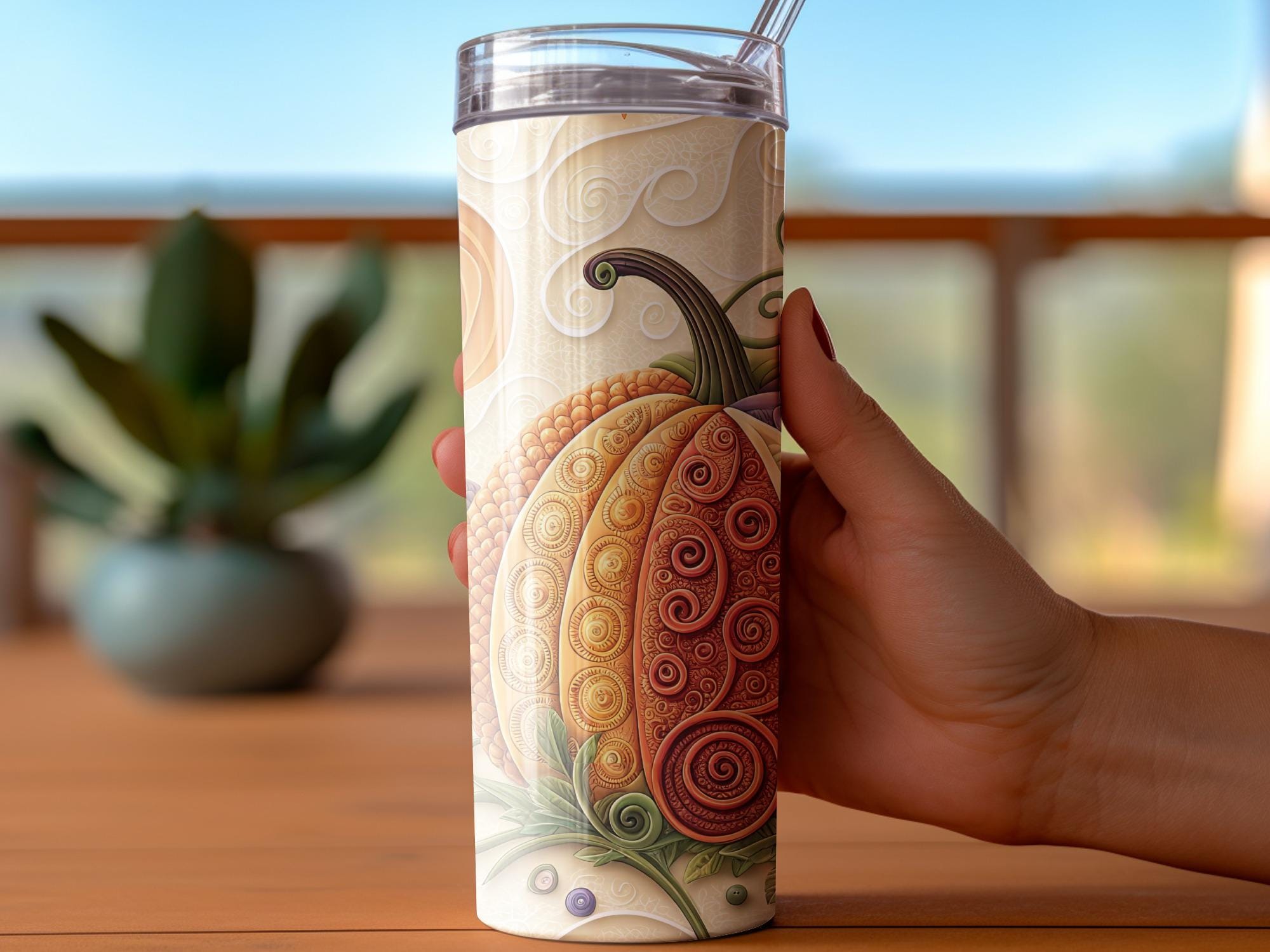 Autumn Pumpkin Tumbler Wrap: Fall Floral Design (Digital PNG)