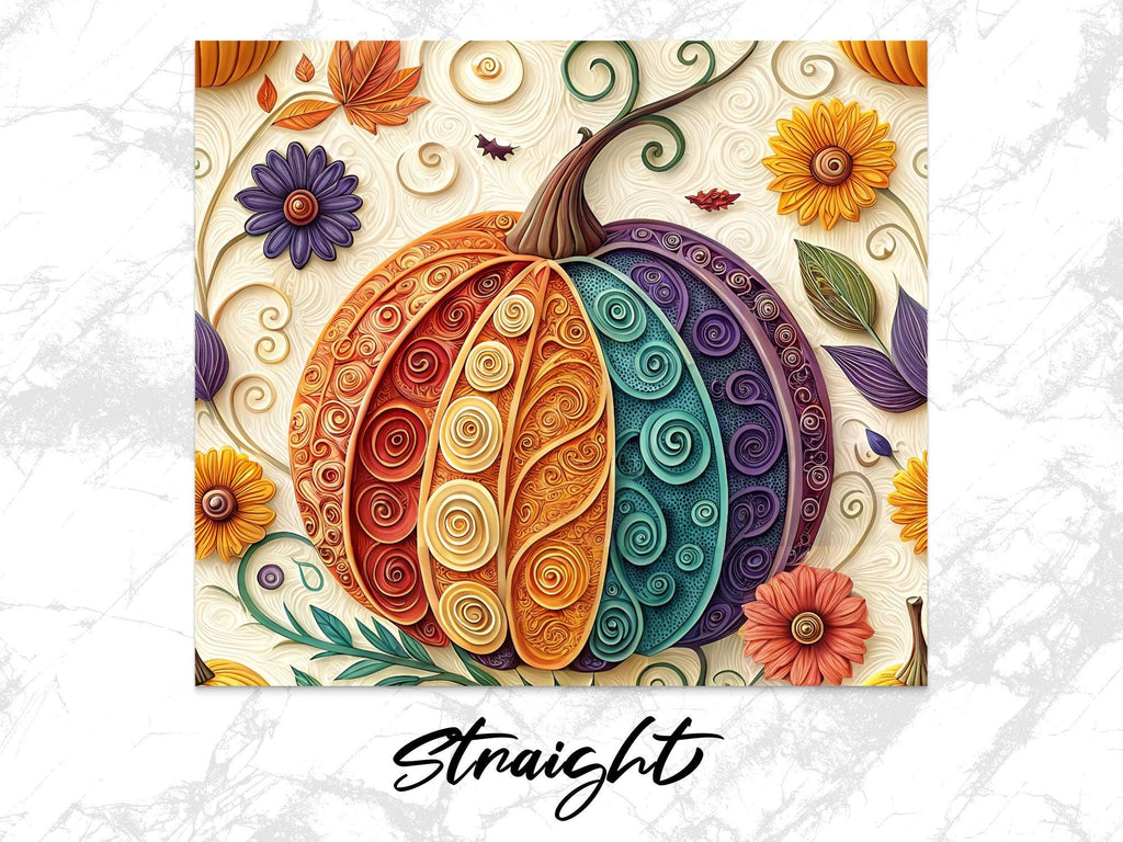 Pumpkin Tumbler Wrap: Colorful Fall Floral Design (Digital Download PNG, 20oz Skinny Tumbler)