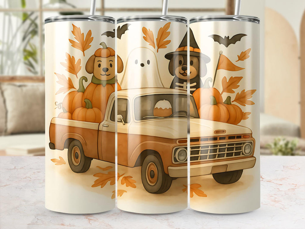 Halloween Truck Tumbler Wrap: Spooky Dogs, Pumpkins (Digital Download PNG File for 20oz Tumblers)