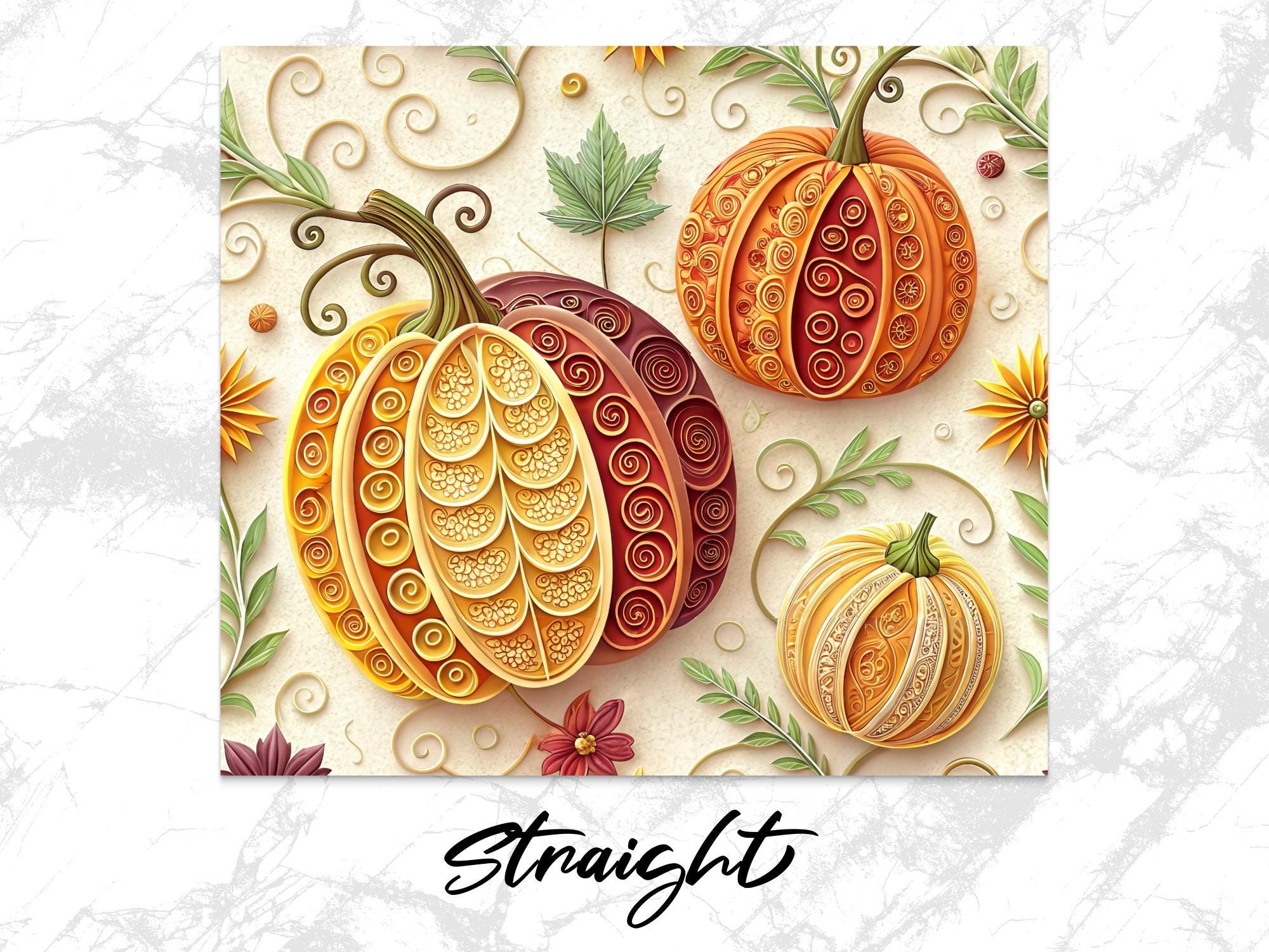 Autumn Pumpkin Tumbler Wrap: Fall Quilling Design (PNG Download for 20oz Tumblers)