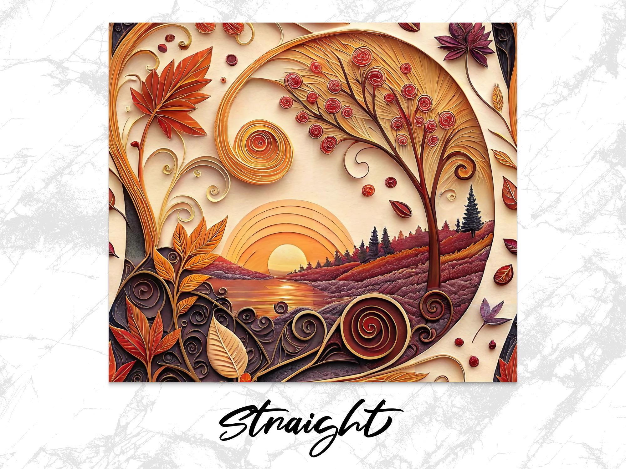 Autumn Sunset Tumbler Wrap: Fall Quilling Design (PNG Digital Download for 20oz Tumbler)