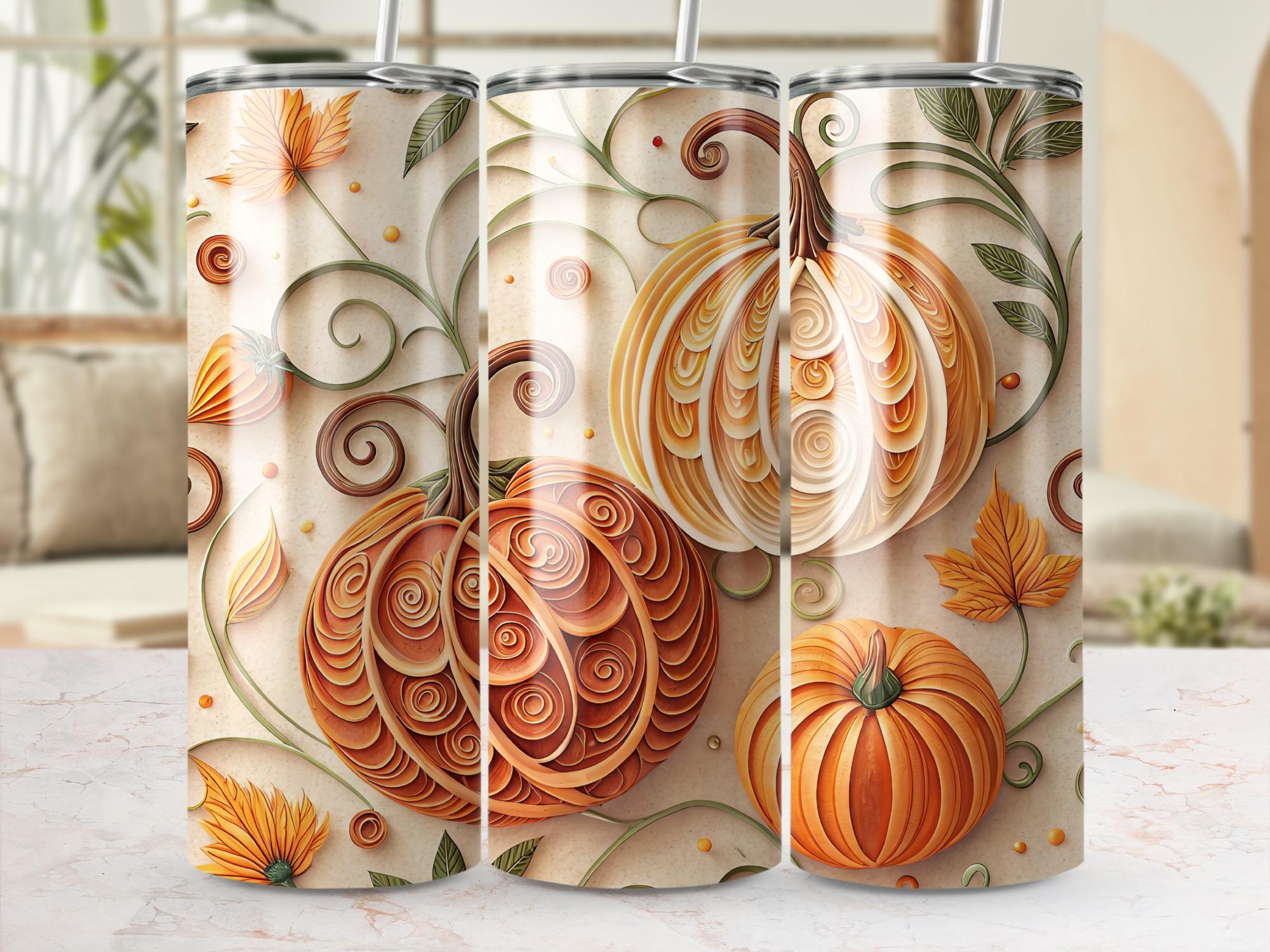 Fall Pumpkins Tumbler Wrap: Autumn Leaves 20oz Skinny Tumbler PNG (Digital Download)