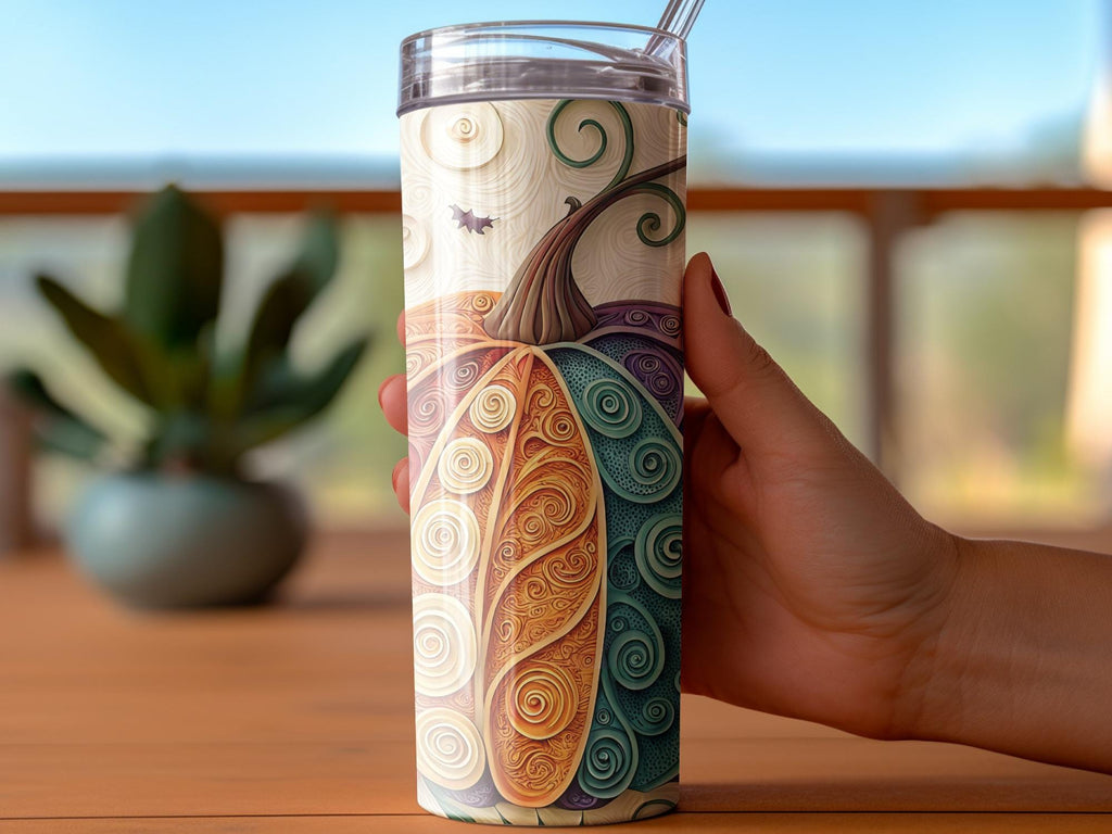 Pumpkin Tumbler Wrap: Colorful Fall Floral Design (Digital Download PNG, 20oz Skinny Tumbler)