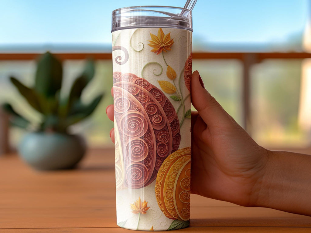 Quilling Pumpkin Tumbler Wrap: Autumn Fall Design (PNG Digital Download for 20oz Tumbler)