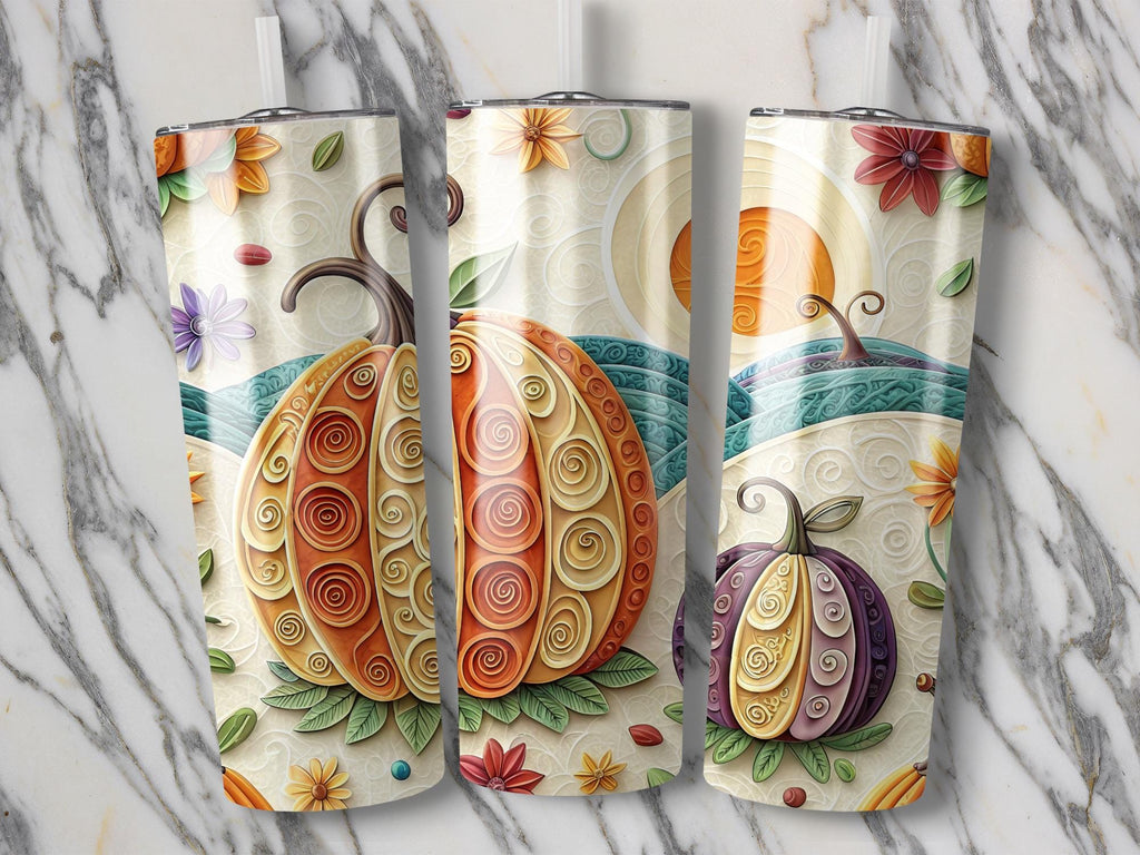 Pumpkin Patch Tumbler Wrap: Fall Floral Design (20oz Skinny Tumbler PNG Digital Download
