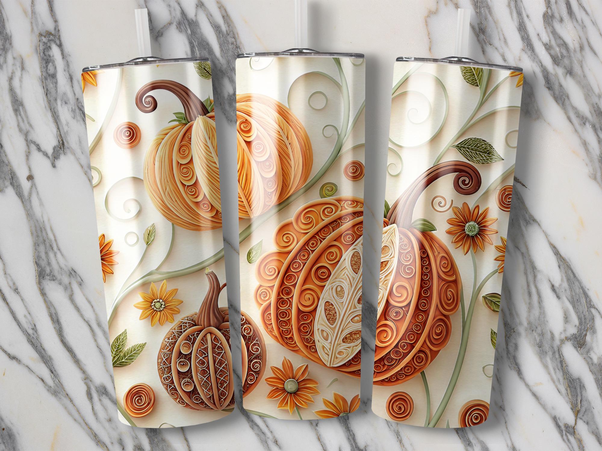 Fall Floral Pumpkin Tumbler Wrap PNG: Autumn Sublimation Design (Digital Download