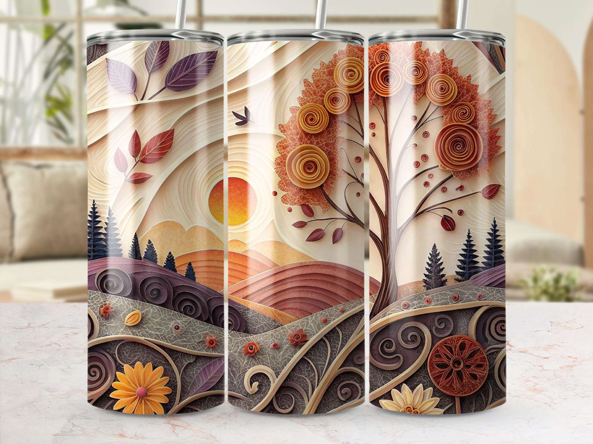 Autumn Landscape Tumbler Wrap: Fall Sunset Tree, 20oz Skinny Tumbler PNG (Digital Download)