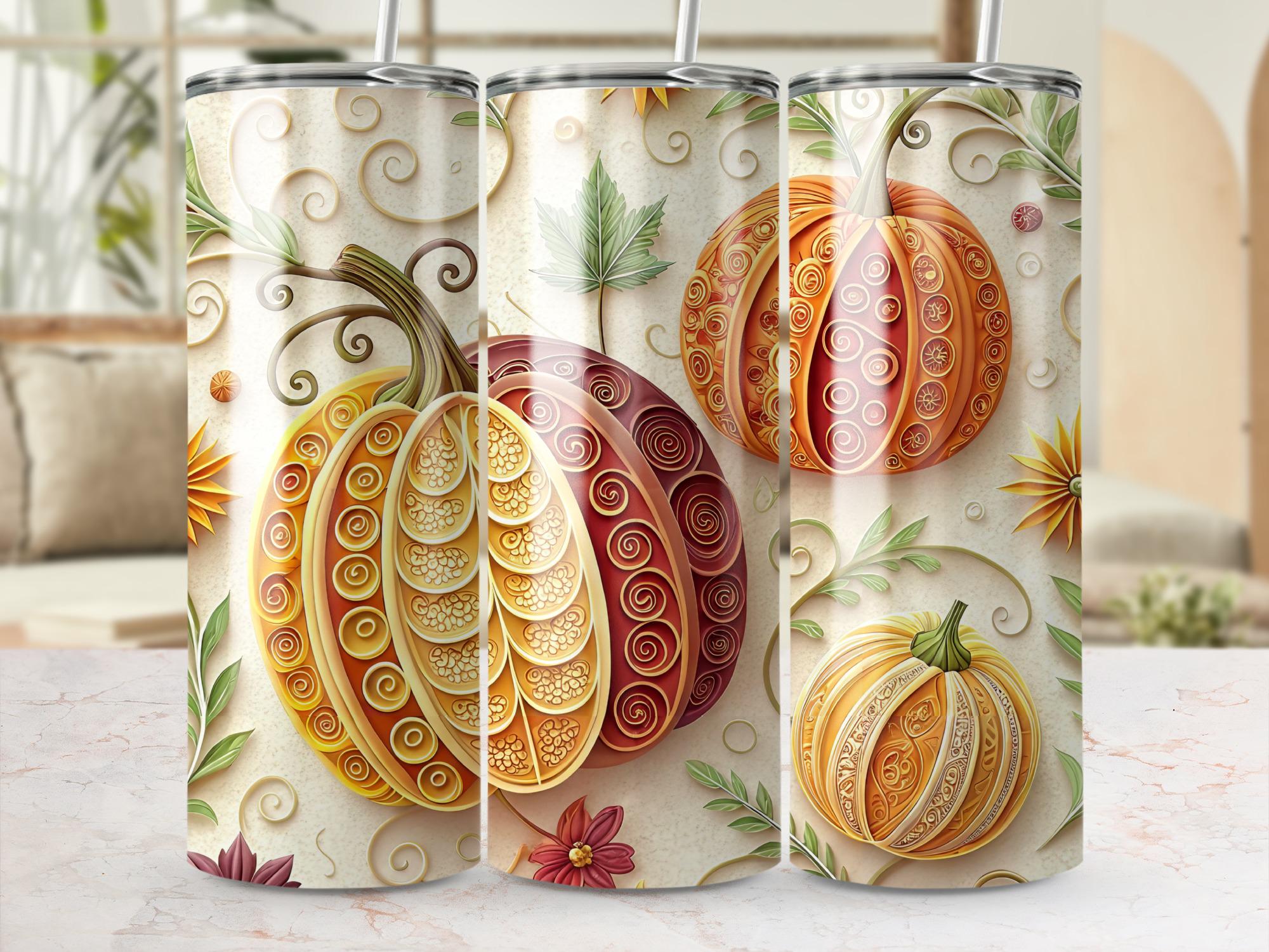 Autumn Pumpkin Tumbler Wrap: Fall Quilling Design (PNG Download for 20oz Tumblers)