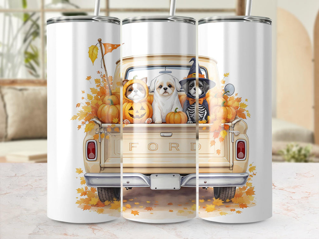 Halloween Dogs in Truck Tumbler Wrap: 20oz Skinny Tumbler PNG (Digital Download)