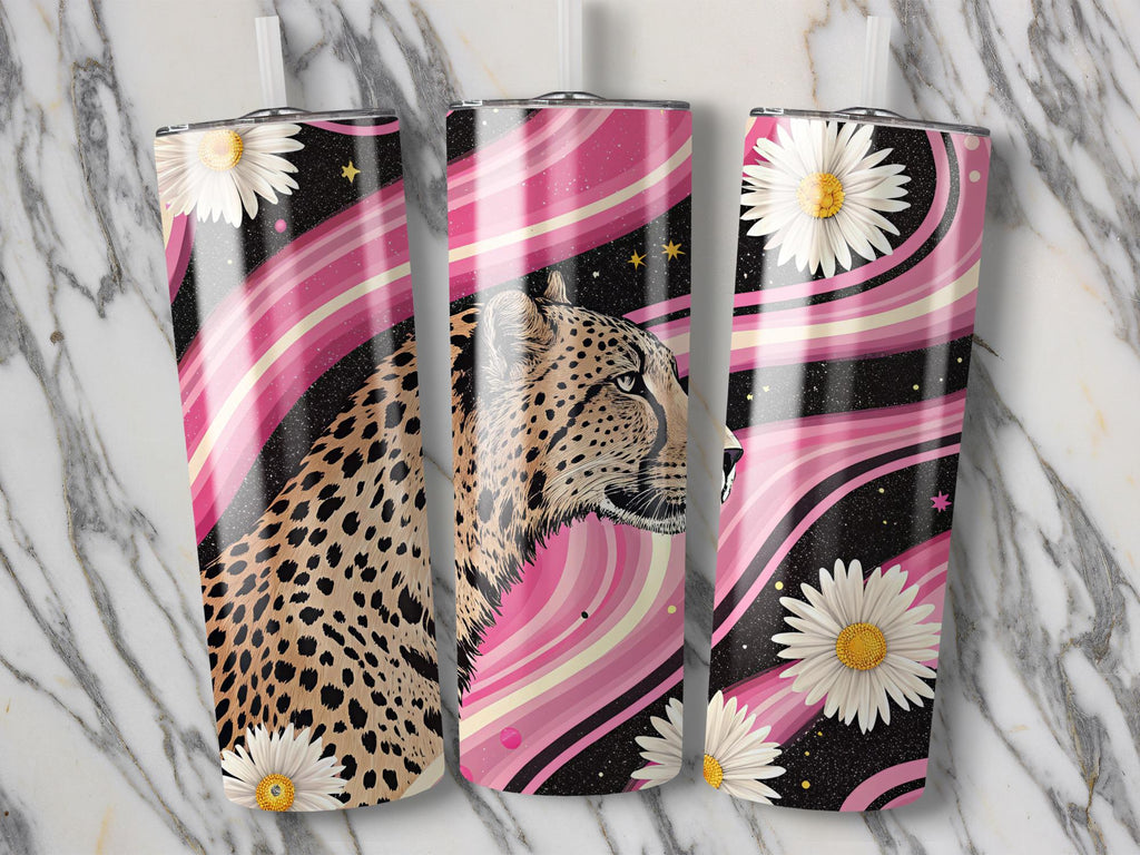 Retro Cheetah Tumbler Wrap: Pink Stripe Daisy Design (Digital Download)