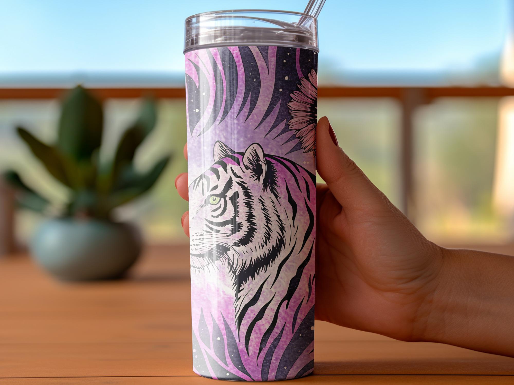 Purple Tiger Tumbler Wrap: Floral Galaxy 20oz Skinny Tumbler Design (Digital Download)
