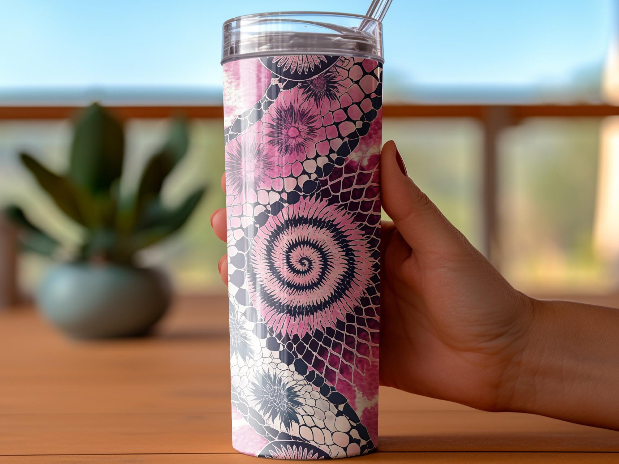 Pink Giraffe Tumbler Wrap: Floral Snake Skin Sublimation Design (Digital Download)
