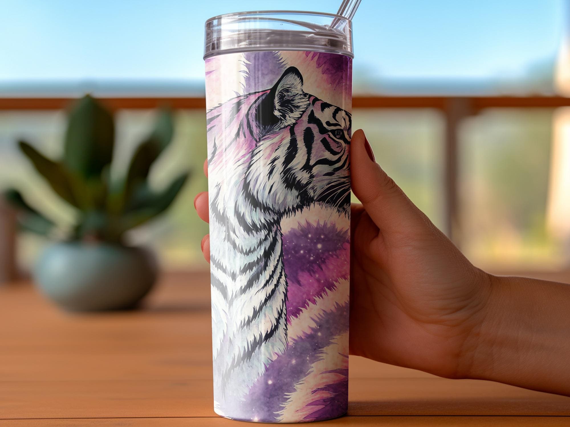 White Tiger Tumbler Wrap: Purple Galaxy Design (Digital Download)