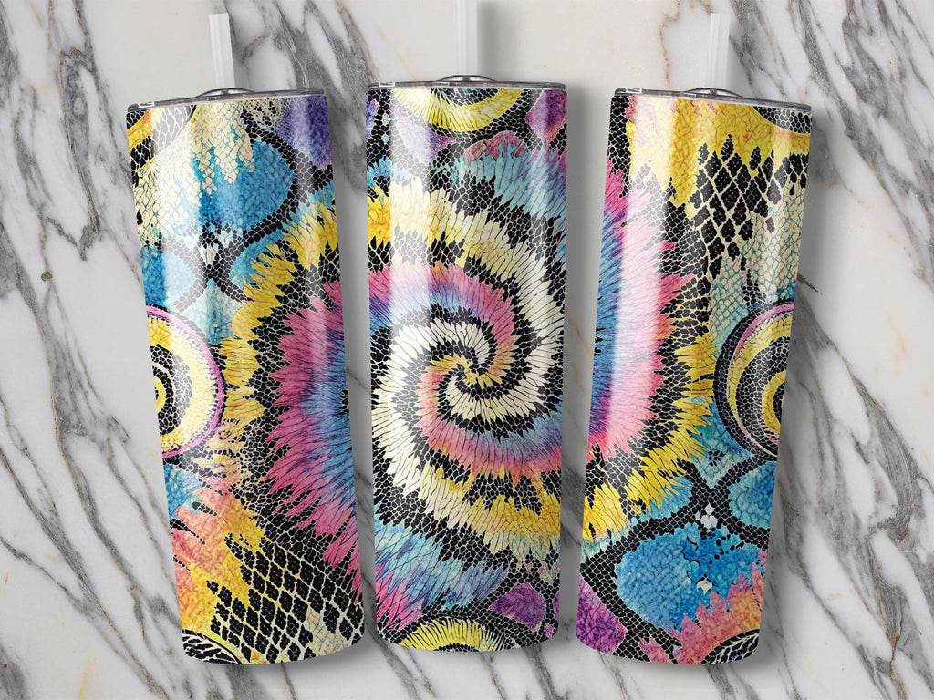 Rainbow Tie Dye Snake Skin Tumbler Wrap PNG: 20 oz Sublimation Design (Digital Download)