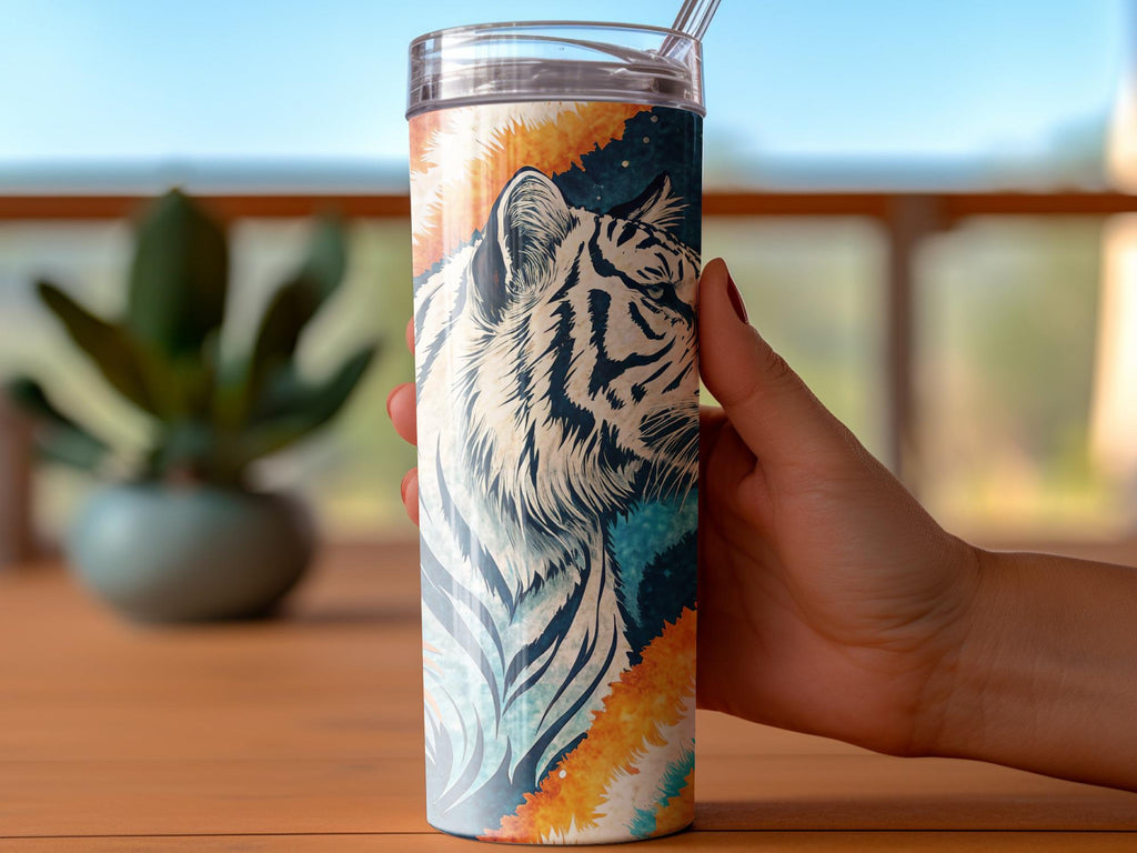 White Tiger Tumbler Wrap: Floral Stripes, 20oz Skinny Tumbler (Digital Download Design)