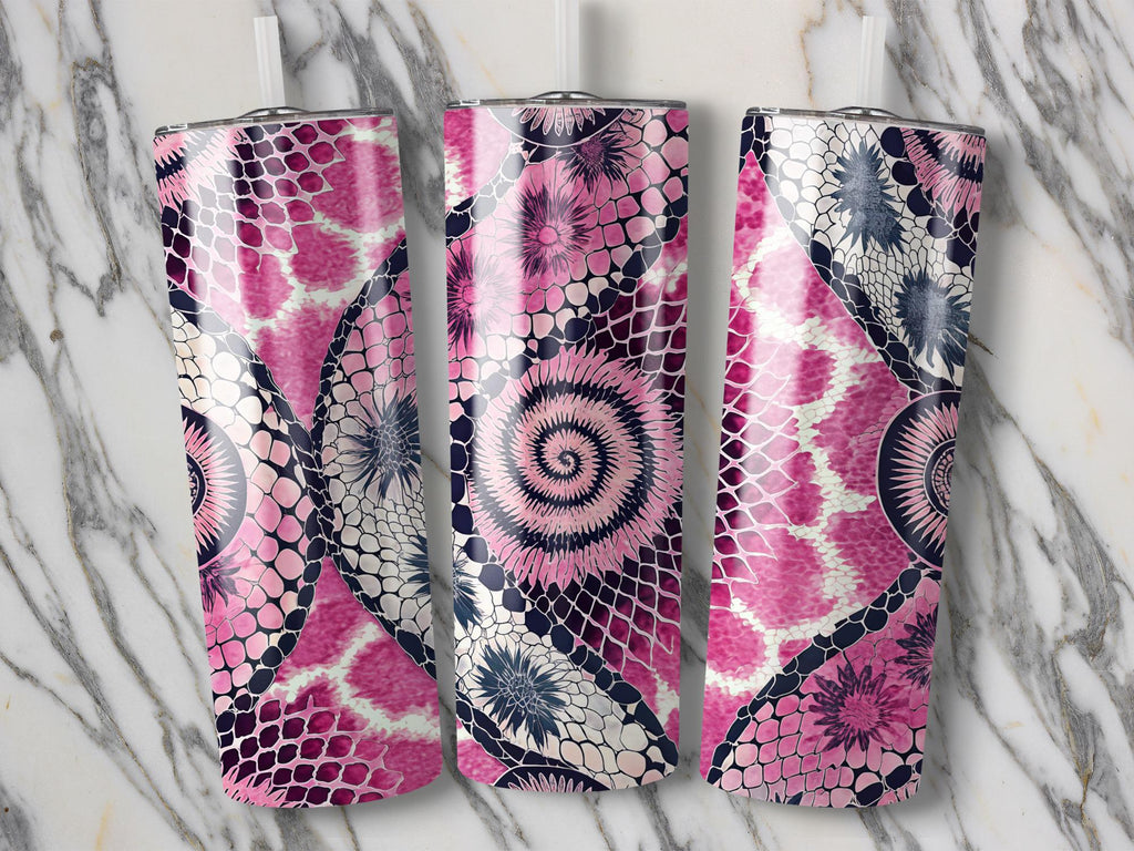 Pink Giraffe Tumbler Wrap: Floral Snake Skin Sublimation Design (Digital Download)